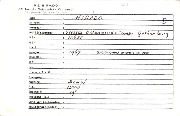 Postcard steamer MS Hirado, Swedish East Asian Company
