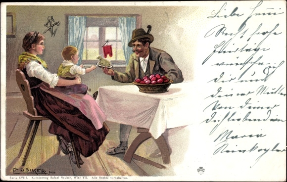 Kunstenaar Ak Döcker, E., familie in klederdracht