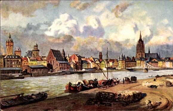 Artist Postcard Frankfurt am Main, Old Town, Waterfront
