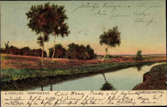 Artist Postcard Wencke, S., Worpswede in Lower Saxony, late afternoon