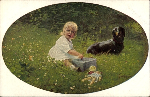 Artist Postcard Grotemeyer, open-air concert, dachshund
