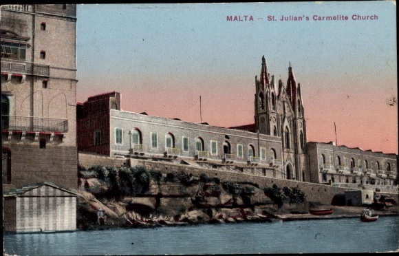 Postcard San Giljan Malta, Carmelite Church of St Julian