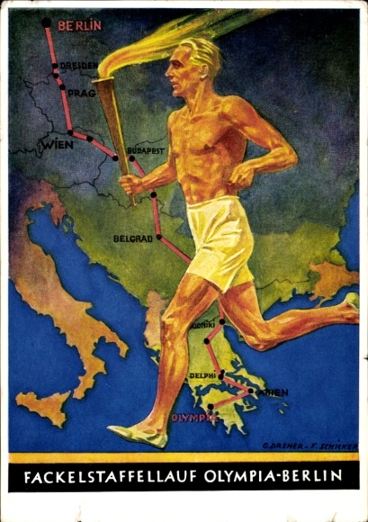 Artysta map KP Dreher, Schicker, sztafeta z pochodnią, Igrzyska Olimpijskie Berlin 1936