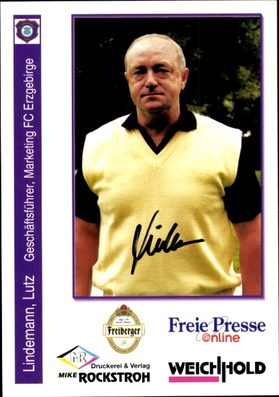 Autogrammkarte Geschäftsführer, Marketing Lutz Lindemann, FC Erzgebirge Aue, Autogramm