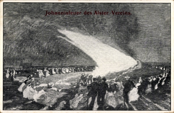Kunstenaarsansichtkaart Hamburg Wandsbek Lemsahl, Lemsahler Heide, St. John's vreugdevuur van de Alster Association