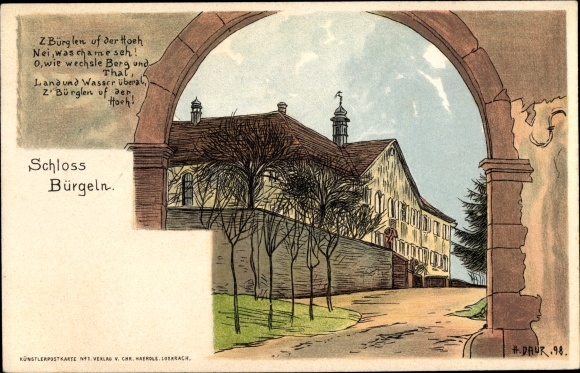 Artist Chromo-Litho Daur, H., Obereggenen Schliengen in the Black Forest, Bürgeln Castle