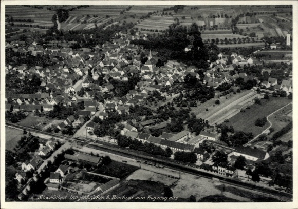 Postcard Bruchsal in Kraichgau, aerial view of Langenbrücken, houses, landscape, streets
