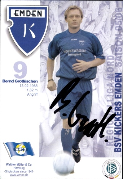 Autogrammkarte Fußballer Bernd Grotlüschen, BSV Kickers Emden, Autogramm