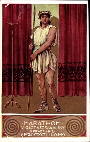 Artist PC Praha Prague, Slet Vsesokolski 1912, pentathlon, javelin thrower