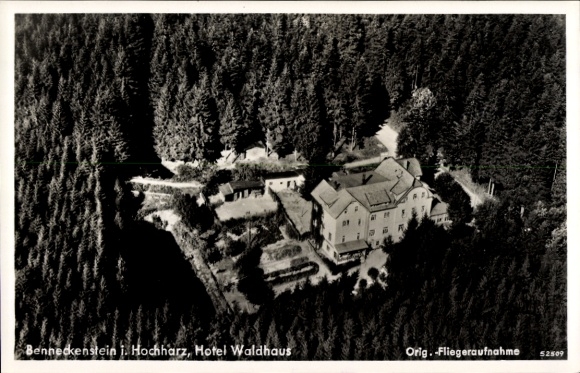 Postcard Benneckenstein Oberharz am Brocken, aerial photograph, Hotel Waldhaus