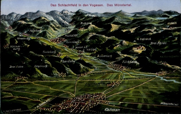 Maps Postcard Battlefield in the Vosges, Münstertal, Colmar, Sulzberg, Türkheim