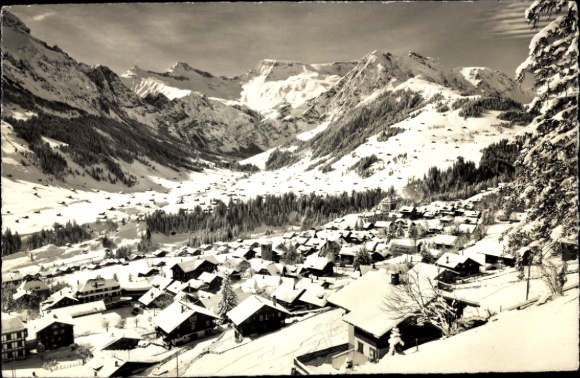 KP Adelboden Kanton Berno Szwajcaria, ośnieżone góry, widok na wieś, zimowy krajobraz, z Adelb