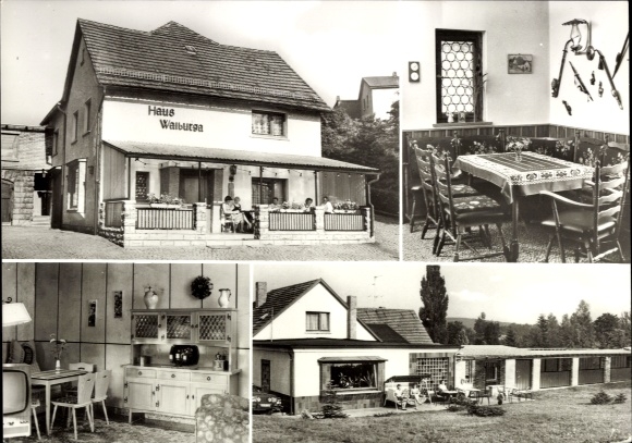 Postcard Schweina Bad Liebenstein in the Thuringian Forest, Haus Walburga, garden, dining room, living room, photo
