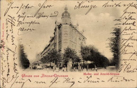 Postcard Hamburg Altona Ottensen, Moltkestraße, Arnoldstraße, tram