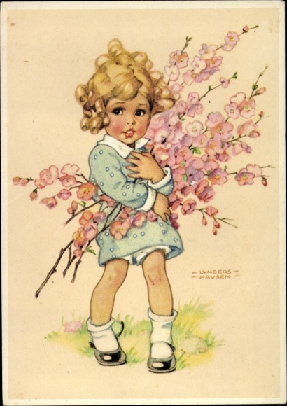 Artist PC Lungershausen, Ilse Wende, blond girl with flower branches