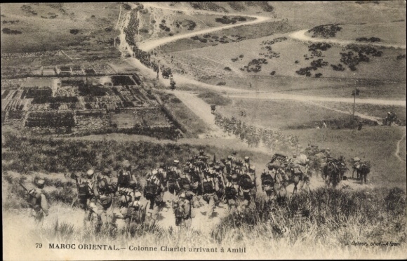 Postcard Oued Amlil Morocco, Column Chartet reaches Amlil