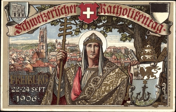 Coat of arms artist PC Friborg Freiburg Stadt Schweiz, Schweizerischer Katholikentag 1906