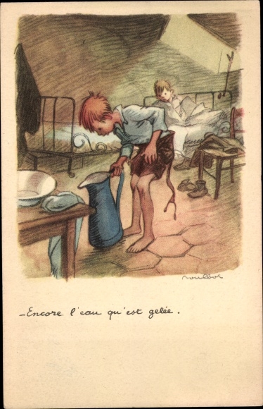 Artist Postcard Poulbot, Francisque, Still the water that is frozen, National League against the Taudis