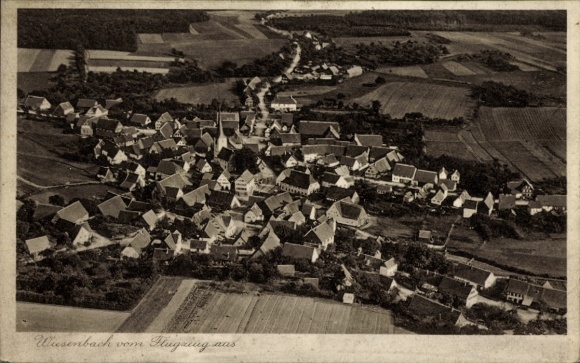 Postcard Wiesenbach in Baden, aerial photograph