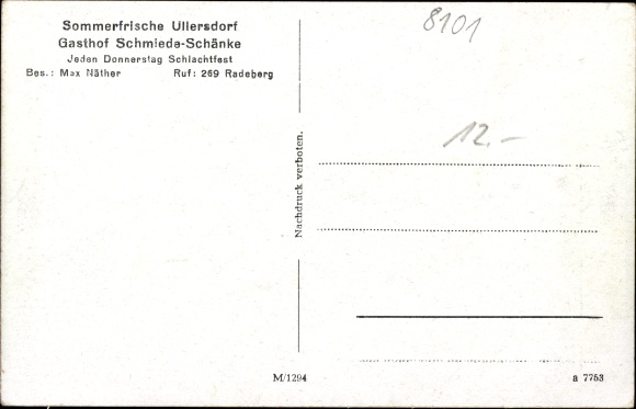 Ak Ullersdorf Radeberg in Sachsen, Gasthof Schmiede Schänke, Inh. Max Näther