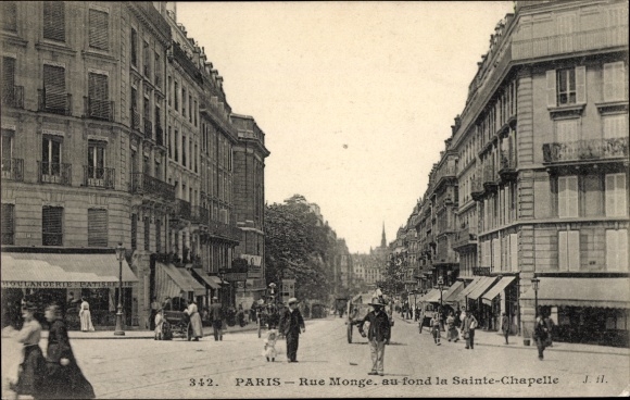 Postcard Paris V, Rue Monge, in the background the Sainte Chapelle