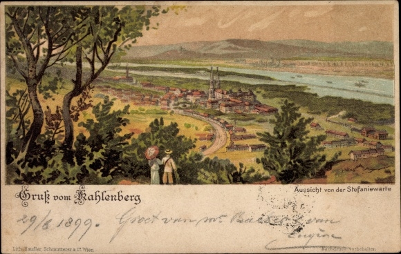 Litho Wien 19 Döbling Österreich, Kahlenberg, Aussicht von der Stefaniewarte