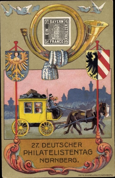 Postal stationery coat of arms PC Nuremberg in Middle Franconia Bavaria, 27th German Philatelic Day 1921