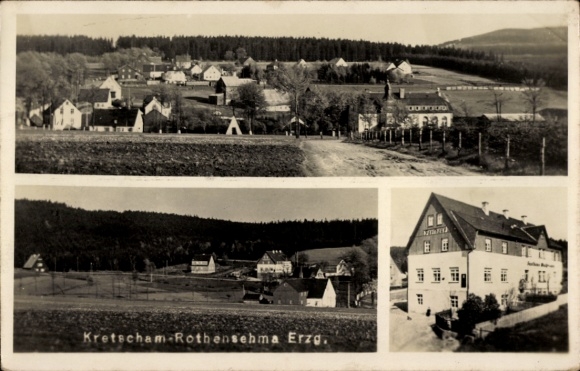 Foto Ak Kretscham Rotensehma Sehmatal Erzgebirge, Posthaus, Blick auf den Ort