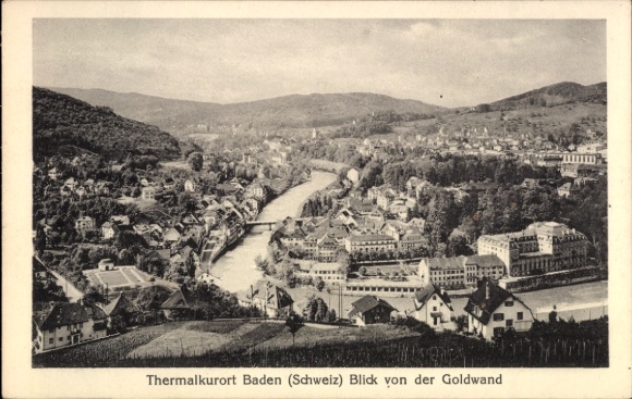 Ak Baden Kanton Aargau Schweiz, Panorama, Blick von der Goldwand