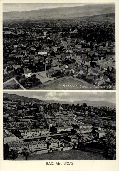 Postcard Renchen am Schwarzwald, aerial photograph, RAD-Abt. 3/273 Duke Ernst of Swabia