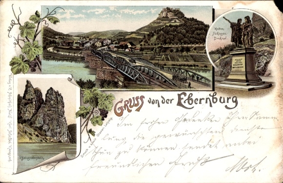 Litho Bad Münster am Stein, Ebernburg, Rheingrafenstein, Hutten Sickingen Denkmal