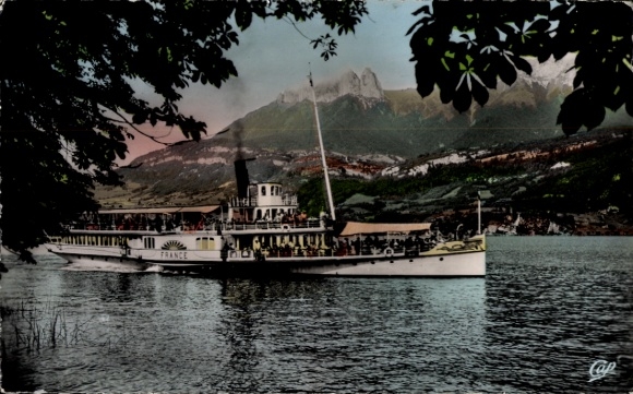 Postcard steamship France on Lake Annecy