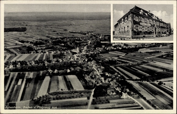 Postcard Ichenheim Neuried in Baden, aerial photograph, Gasth. zum Schwanen