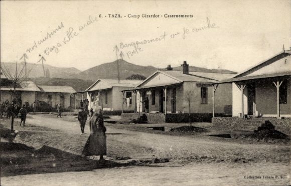 Postcard Taza Morocco, Camp Girardot, Barracks