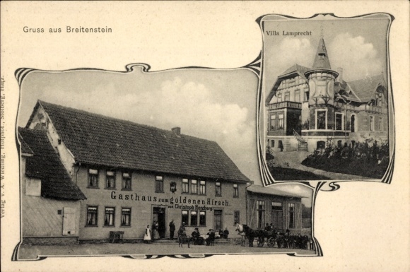 Ak Breitenstein in de Harz, Villa Lamprecht, Gasthaus zum goldenen Hirsch