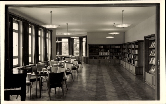 Postcard Sankelmark Oeversee in Schleswig Holstein, border academy, library and day room