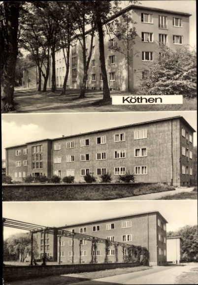Ak Köthen in Anhalt, Vorderseite zeigt Wohngebäude, Bäume, der Ort Köthen hervorgehoben