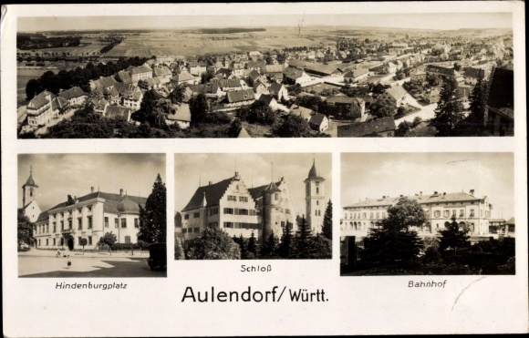 PC Aulendorf in Württemberg, Hindenburgplatz, castle, train station, general view