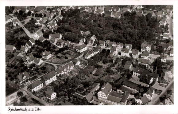 Postcard Reichenbach an der Fils Württemberg, aerial photograph, residential buildings, gardens, landscape