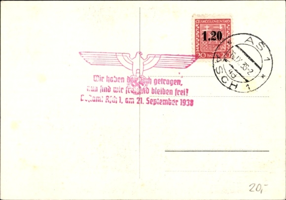 Postcard We did it, Asch is free, 21.09.1938, Sudetenland, Greater Germany