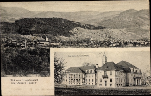 Postcard Achern in Baden Black Forest, general view, hospital, war hospital