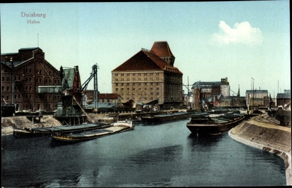 KP Duisburg w Zagłębiu Ruhry, port, dźwigi, statki