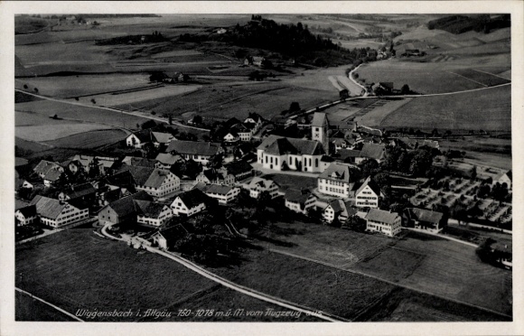 Postcard Wiggensbach in Allgäu, aerial photograph
