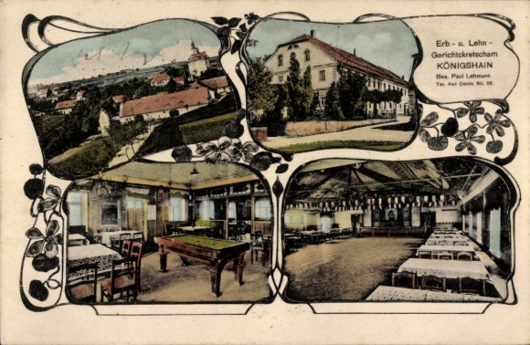 Ak Königshain in Oberlausitz, verschillende uitzichten, gerechtsherberg, interieur van het restaurant