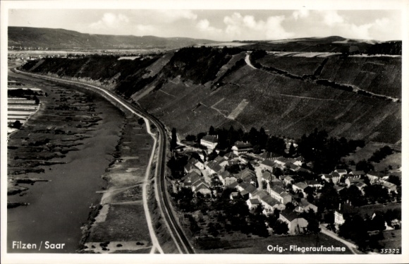 Postcard Filzen Konz on the Moselle, aerial photograph