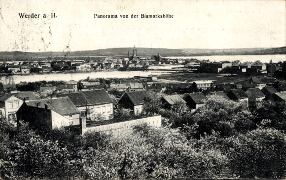 Ak Werder Havel, Panorama von der Bismarkshöhe, Flusspartie, Glockenturm