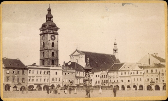 Cabinet Photo České Budějovice Budweis South Bohemia, Market Square, Fountain