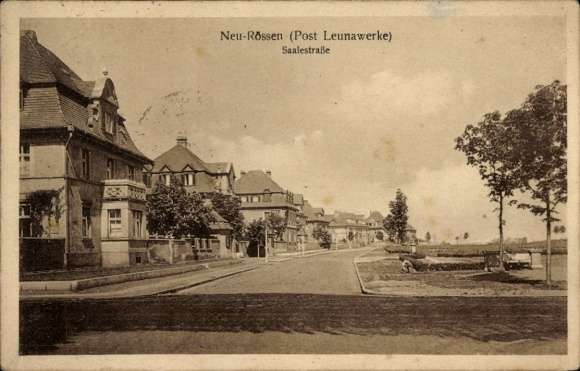 Ak Neu Rössen Leuna an der Saale, Blick in die Saalestraße