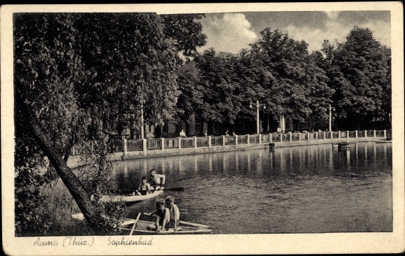 Ak Auma in Thüringen, Sophienbad, Ruderboot