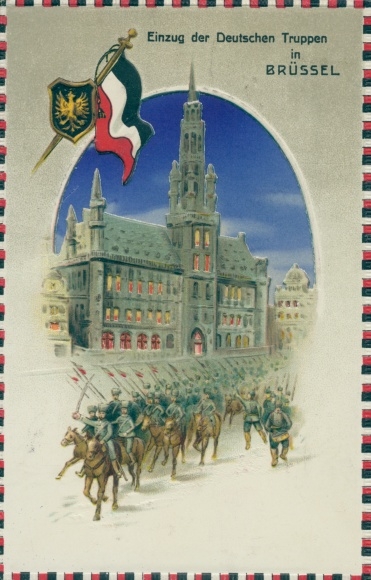 Illuminated window coat of arms PC Brussels, entry of the German troops, I WW